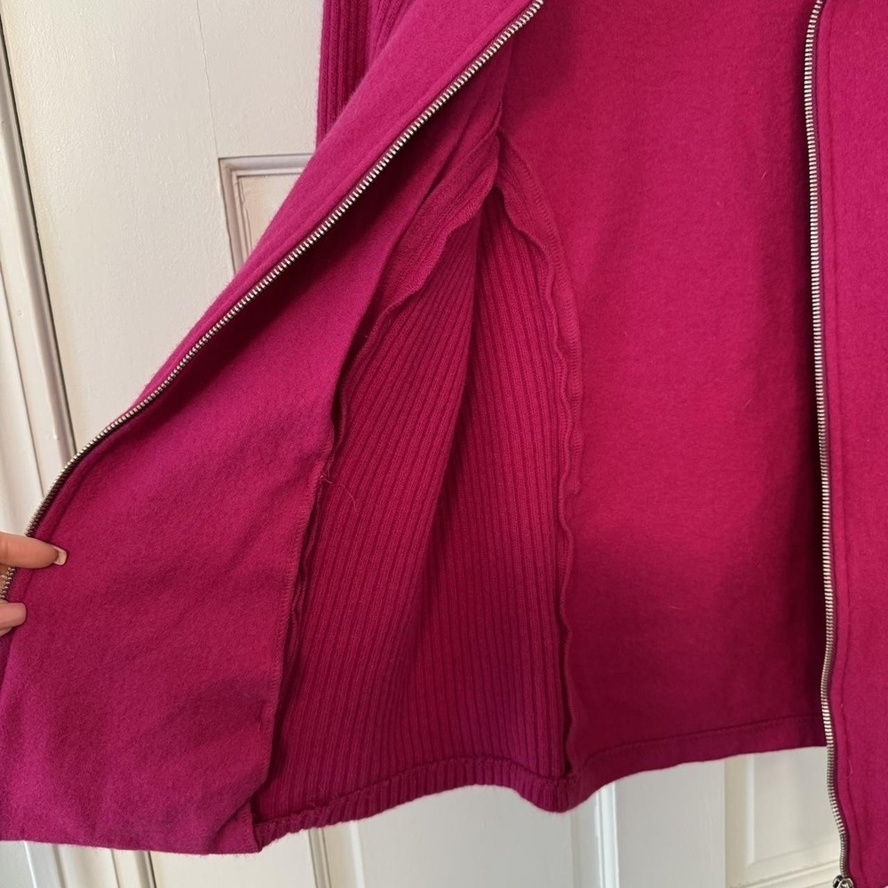 Jones New York Signature Pink Wool Blend Zip Up Ribbed Knit Jacket Womens Medium - Picture 6 of 7